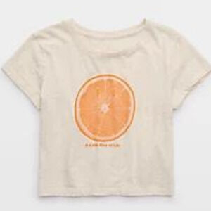 American Eagle Aerie Smiley�� Cropped Graphic Baby T-Shirt in Cream